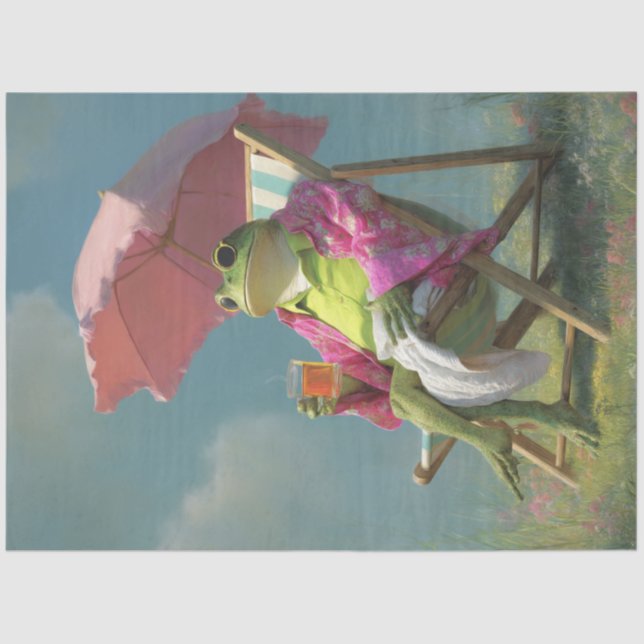 Decoupage Whimsical Summer Frog on Hot Day  Tissue Paper (Front)