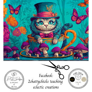 Decoupage Whimsical Tea Cup Forest Cat Portriat Tissue Paper
