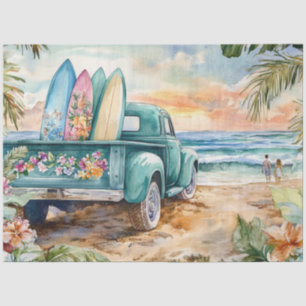 Decoupage Whimsical Truck Surfboard Beach Setting Tissue Paper