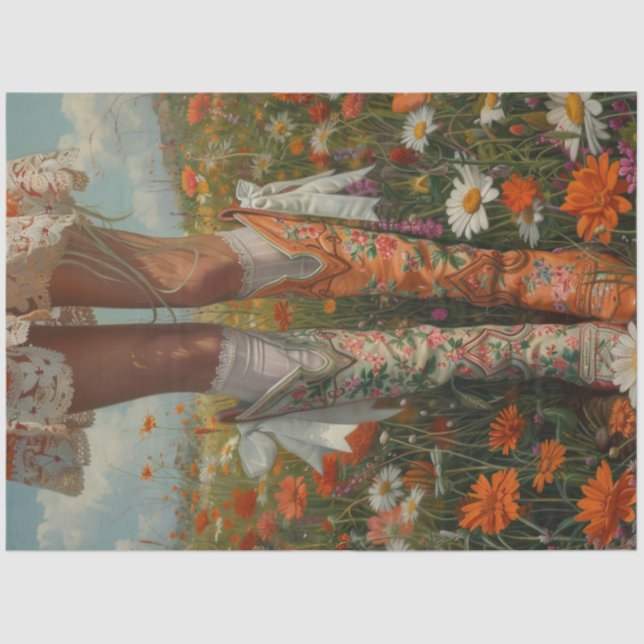 Decoupage Whimsical Unmatched Cowboy Boot for Lily Tissue Paper (Front)