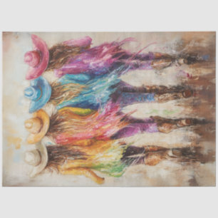 Decoupage Whimsical Vibrant Coloured Cowgirls  Tissue Paper