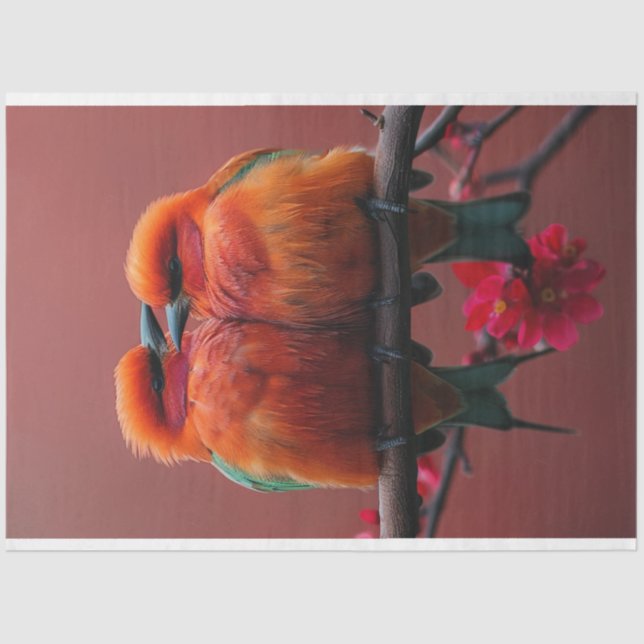 Decoupage Whimsical Vibrant Coloured Love Birds Tissue Paper (Front)