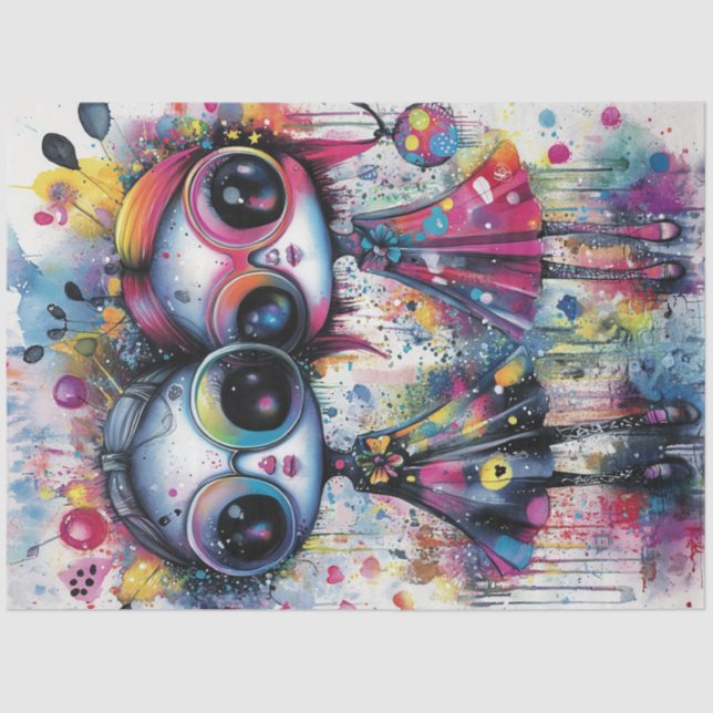 Decoupage Whimsical Vibrant Girl Characters Tissue Paper (Front)