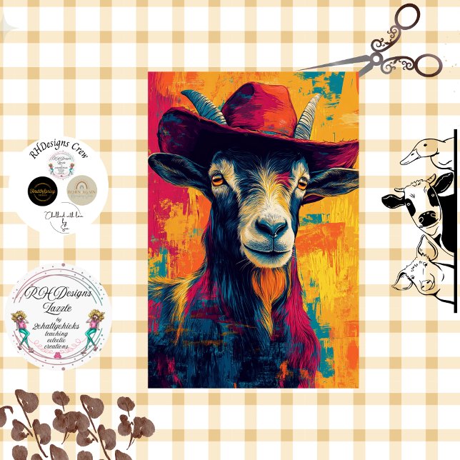Decoupage Whimsical Vibrant Goat Cowboy Hat  Tissue Paper (Creator Uploaded)