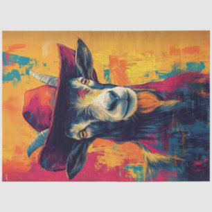 Decoupage Whimsical Vibrant Goat Cowboy Hat  Tissue Paper
