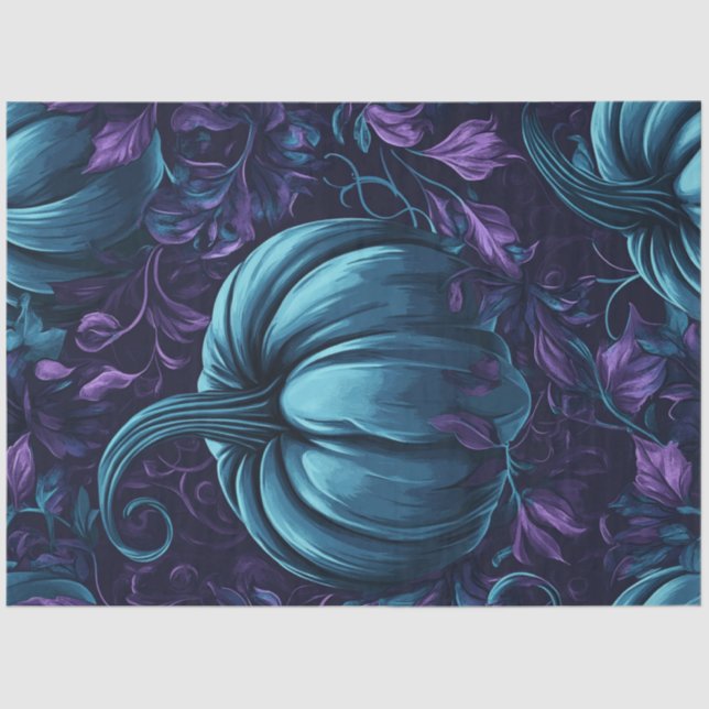 Decoupage Whimsical Vibrant Teal Blue Pumpkin Art Tissue Paper (Front)