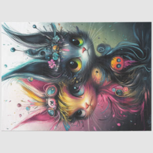 Decoupage Whimsical Vibrantly Coloured Cats  Tissue Paper