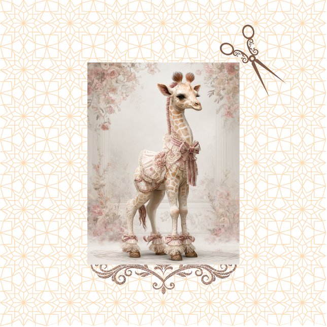 Decoupage Whimsical Victorian Giraffe Lace Trimmed Tissue Paper (Creator Uploaded)