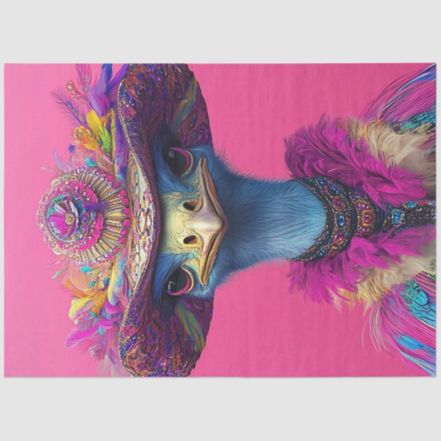 Decoupage Whimsical Wackadoodle Ostrich in Pink Tissue Paper (Front)