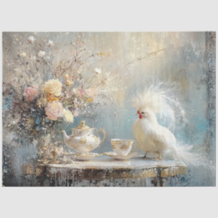 Decoupage Whimsical White Bird French Tea Party  Tissue Paper