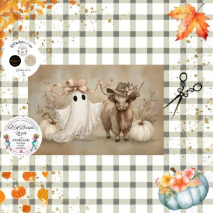 Decoupage Whimsical White Ghost & Highland Cow   Tissue Paper