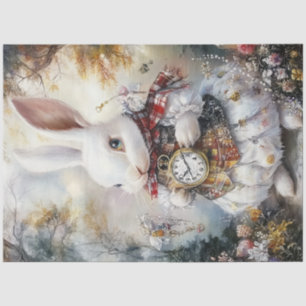 Decoupage Whimsical White Rabbit Alice Adventures  Tissue Paper