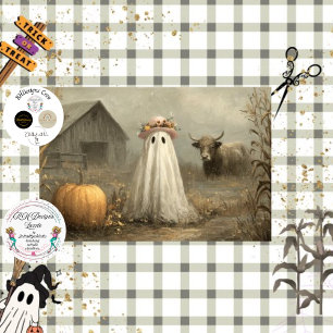 Decoupage Whimsy Ghost & Highland Cow  Halloween Tissue Paper