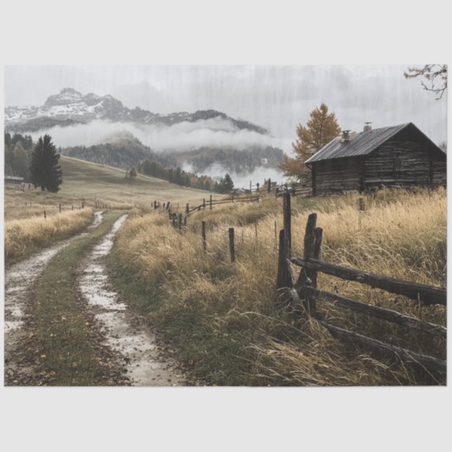 Decoupage Whispering Woods Cabin Mountains Tissue Paper (Front)