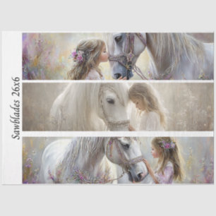 Decoupage White Horse Girl Art Handsaws  Tissue Paper