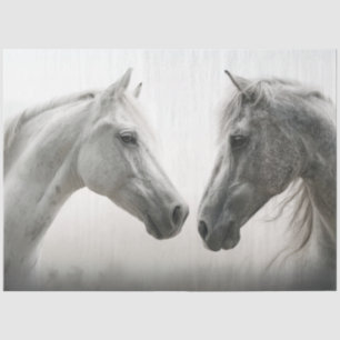 Decoupage White Horses Face to Face  Tissue Paper