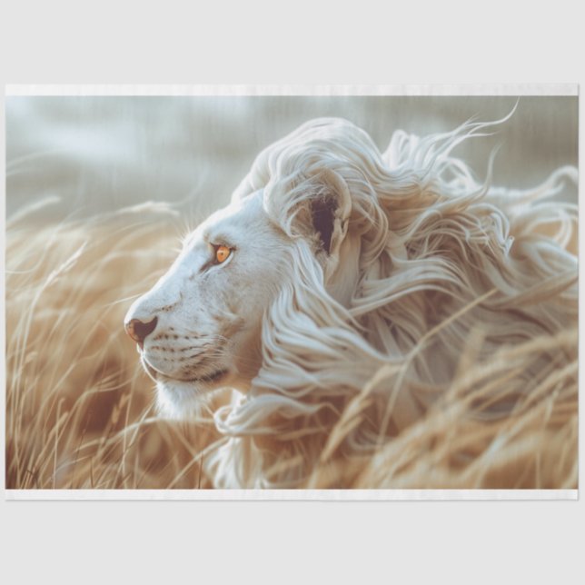 Decoupage White Majestic Lion  Tissue Paper (Front)