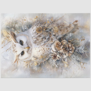 Decoupage White Owl Golden Accents Peaceful Tissue Paper