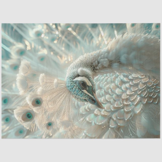 Decoupage White Peacock Frosted Elegance  Tissue Paper (Front)