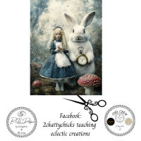 Decoupage White Rabbit & Alice Wonderland Fantasy