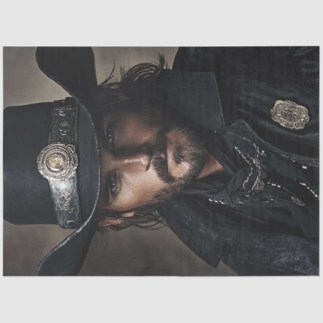 Decoupage Wild West Lawman Dressed in Black  Tissue Paper (Front)