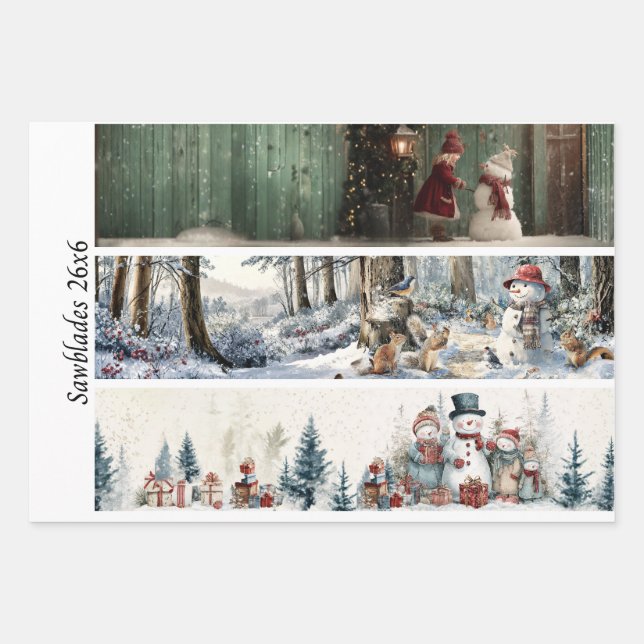 Decoupage Winter Sawblade Set 26x6  Wrapping Paper Sheet (Front)