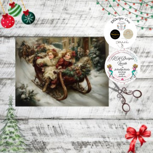 Decoupage Winter Scene Children in Sleight Tissue Paper