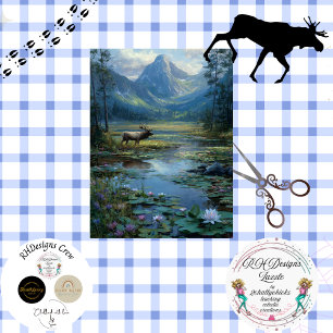 Decoupage Winter Scene Elk Hunting  Tissue Paper