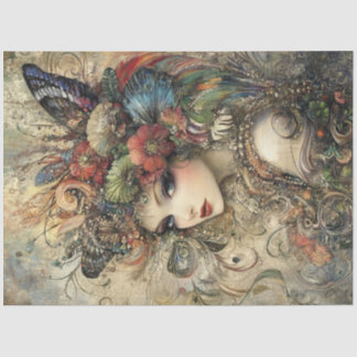 Decoupage Woman Adorned Headdress Tissue Paper