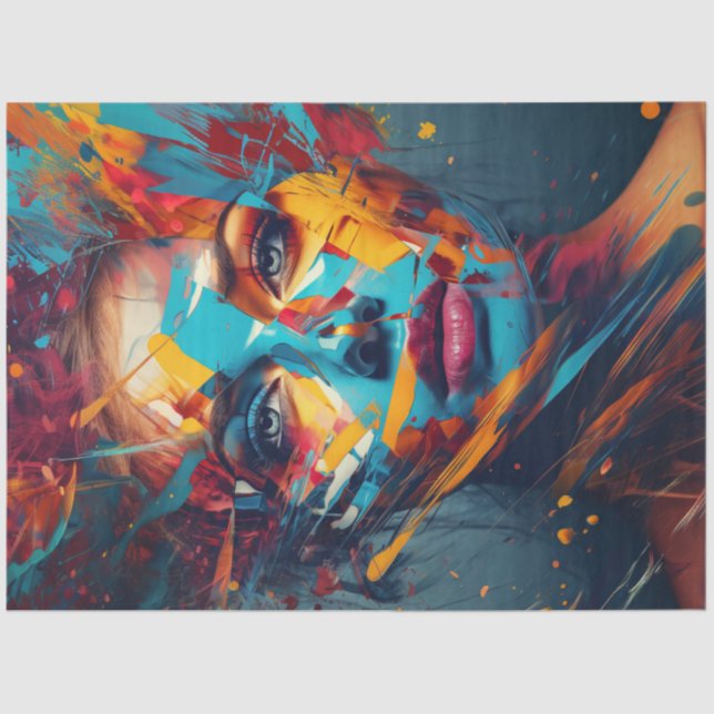 Decoupage Woman's Abstract Mixed Media Painting Tissue Paper (Front)