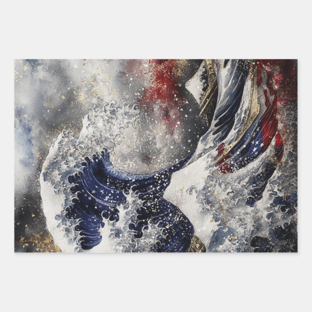 Decoupage Wrapping Paper USA American Flag Eagle (Front)