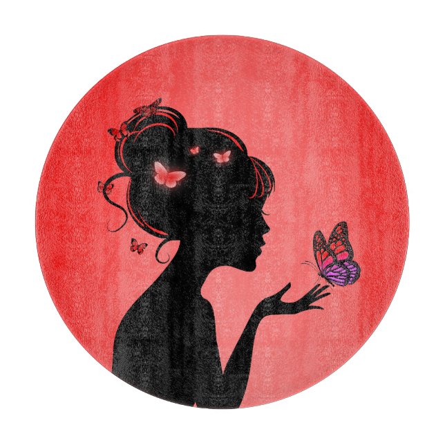 Decoupling The Woman Butterflies Red Cutting Board (Front)