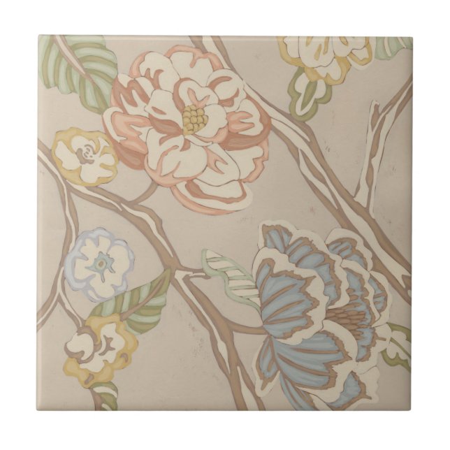 Decrative Organza Chintz Floral Design Ceramic Tile (Front)