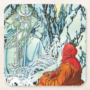 “Ded Moroz” or “Father Frost” by Ivan Bilibin Square Paper Coaster