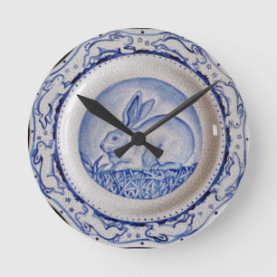 "Dedham Blue" and White Rabbit Plate Design Clock