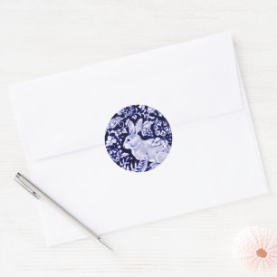 Dedham Blue Rabbit, Classic Blue & White Design Classic Round Sticker