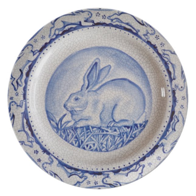 "Dedham Blue" Rabbit Design Plate, Blue & White Plate (Front)