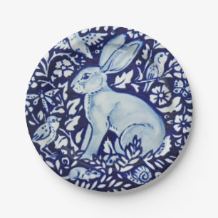 Dedham Cobalt Blue White Rabbit Garden Paper Plate