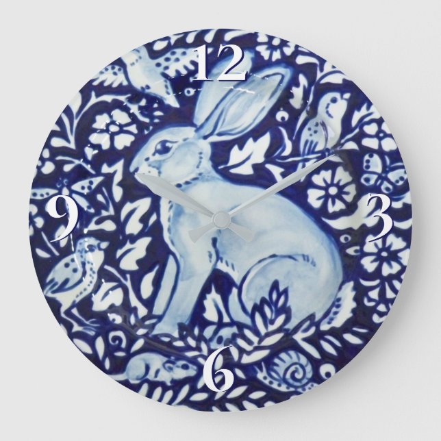 Dedham Cobalt Blue & White Rabbit Plate Clock Bird (Front)