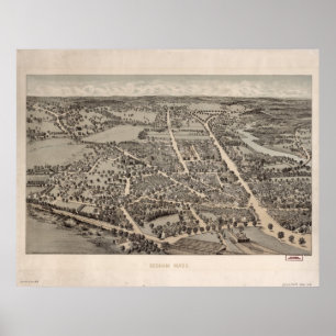 Dedham Massachusetts 1876 Antique Panoramic Map Poster