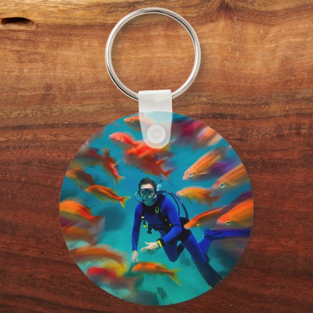 Dedicated Diver's Personalised with QR Code Key Ring (Front)