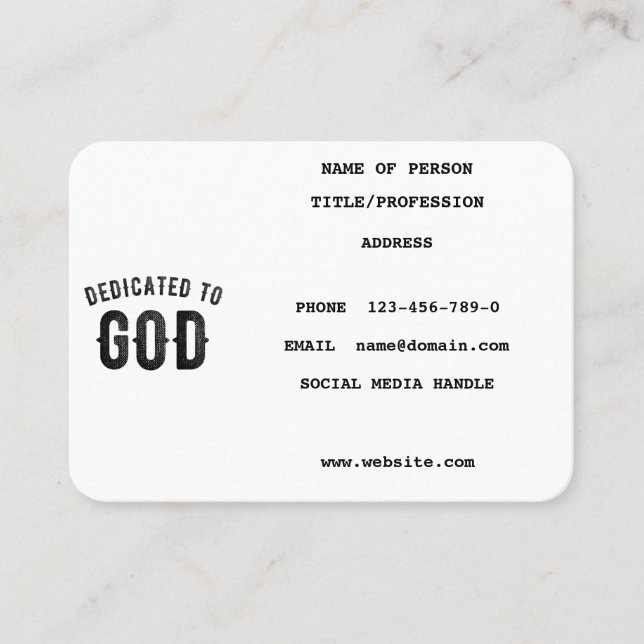 DEDICATED TO GOD COOL CUSTOMIZABLE BLACK TEXT CALLING CARD (Front)