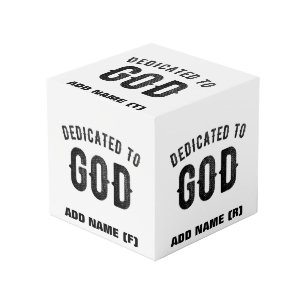 DEDICATED TO GOD COOL CUSTOMIZABLE BLACK TEXT CUBE