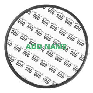 DEDICATED TO GOD COOL CUSTOMIZABLE BLACK TEXT HOCKEY PUCK