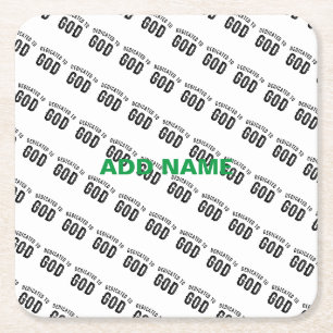 DEDICATED TO GOD COOL CUSTOMIZABLE BLACK TEXT SQUARE PAPER COASTER