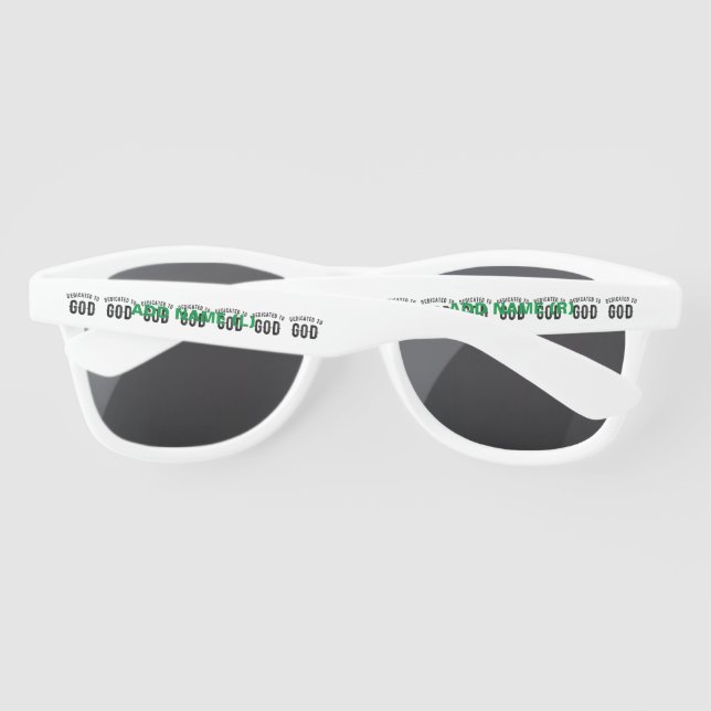 DEDICATED TO GOD COOL CUSTOMIZABLE BLACK TEXT SUNGLASSES (Back)