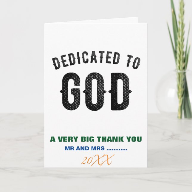 DEDICATED TO GOD COOL CUSTOMIZABLE BLACK TEXT THANK YOU CARD (Front)