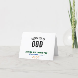 DEDICATED TO GOD COOL CUSTOMIZABLE BLACK TEXT THANK YOU CARD