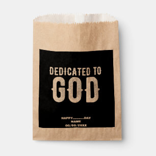 DEDICATED TO GOD COOL CUSTOMIZABLE WHITE TEXT FAVOUR BAG