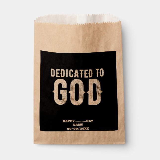 DEDICATED TO GOD COOL CUSTOMIZABLE WHITE  TEXT FAVOUR BAG (Front)